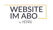 Logo mit dem Text ‚WEBSITE IM ABO‘ und dem Schriftzug ‚by HOWA‘, umrahmt von einem orangefarbenen Rahmen.
